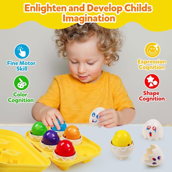 Babylegetøj Æg Matchende Spil - 6-pak, Form- og Farvegenkendelse, Trykaktiveret Sjov CHICK