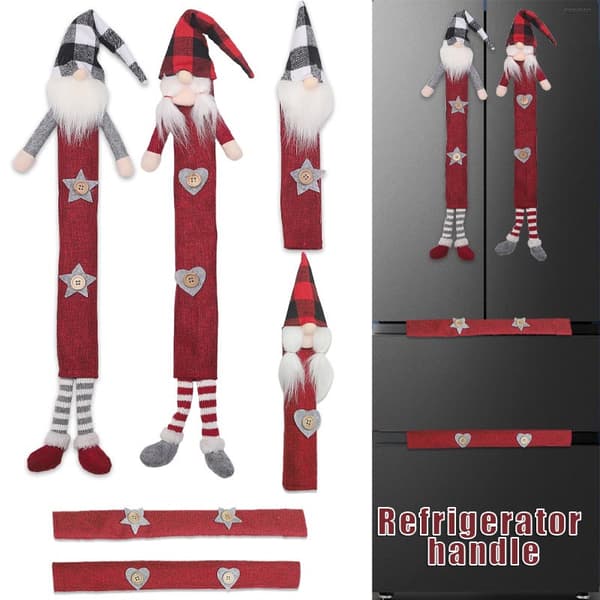 6st Christmas Refrigerator Cover Christmas Theme Refrigerator Microwave Handle Covers Christmas Home Decor Six Suit