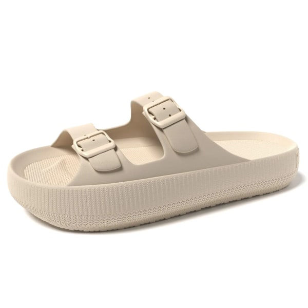 Paksut pohjat Naiset's Double Buckle Sandaalit Uima-allas Kuntosali Suihku Nopea Kuivuminen Avoin Varvas Tossut Sisätossut Beige Beige 42-43