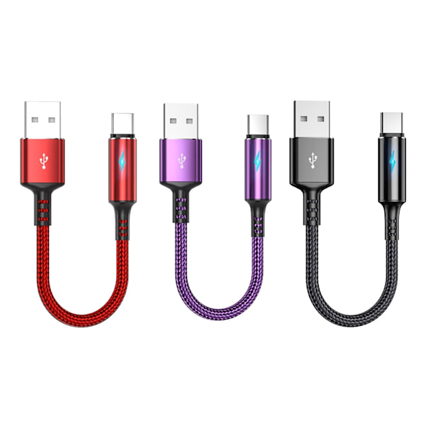 Kompakt USB C til USB A Lade- og datakabel 2,4A laderledning Tråd 25 cm kort ledning, materiale av nylon og aluminiumslegering Red 0.02