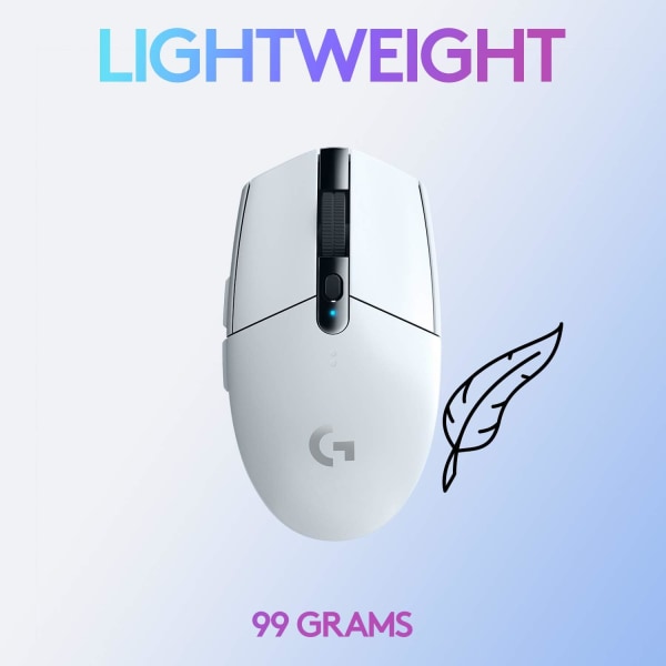 Logitech G305 LIGHTSPEED trådlös spelmus, Hero 12K-sensor, 12 000 DPI, Lättvikt, 6 programmerbara knappar, 250 timmars batteritid, PC/Mac White