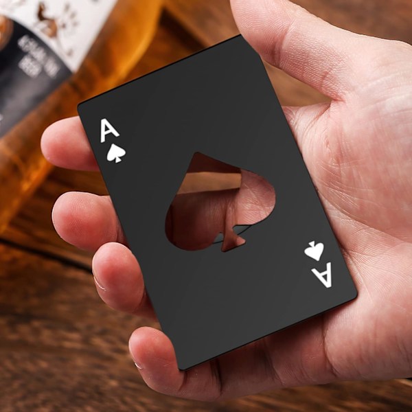 Poker Kort Rustfrit Stål Flad 2 Stk Sort Sølv Ølbååbner, Bærbar Ess af Spar Kreditkortstørrelse, Velegnet til Bar Bartender Mænd og Kvinder