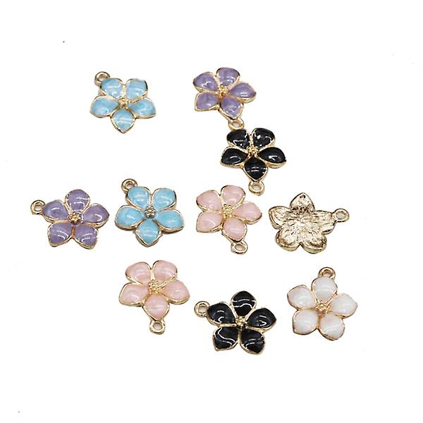 50 st blandade färger emaljblommor för smyckenstillverkning och dekoration (vit, rosa, blå, svart och lila)