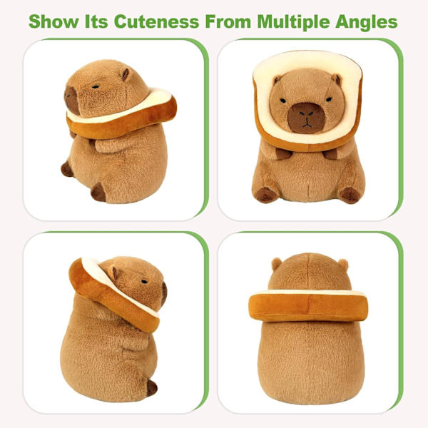 Söpö Kapibara-Plush-tyyny, jossa on puettava Toast-pääpanta, Täytetty Eläin, Leivonnainen Kapibara Plushies Lelut Lahjat Lapsille 11 tuumaa (Toast Kapibara)