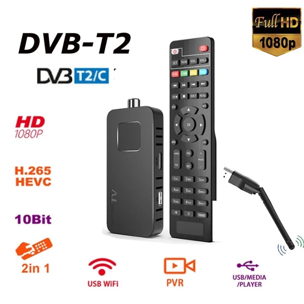 Eurooppa 265 HEVC DVB-T2-viritin DVB-C-teräväpiirto DVB-T-digitaalitelevisio digiboksi WIFI Y0UTUBille Euroopalle Vs V7 Black