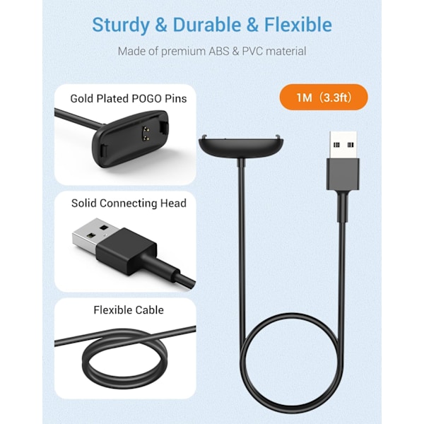 Oplader Kompatibel med Fitbit Inspire 2/Ace 3 Fitness Tracker, Magnetisk Udskiftningsopladningsdock med 3,3ft/100cm USB-opladningskabel, Sort