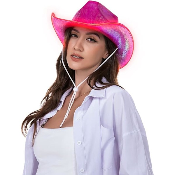 Neon Glitter Cowboy Hat - Sjov Party Disco Cowgirl Hat Black