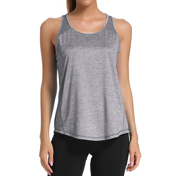 Kvinder afslappet ærmeløs mesh-syning Yoga Fitness T-shirt gray,L