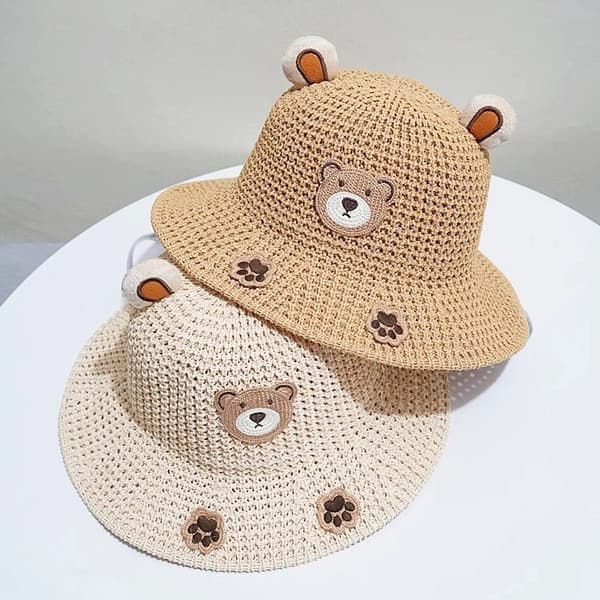Sød solhat til børn med bred skygge, til sommerudflugter, Candy Bear - Pink