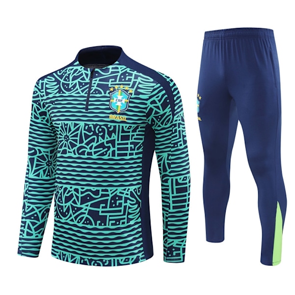 2425 Ny Fotbollsträningsdräkt med Halv Dragkedja Höst- och Vinterdräkt Vuxna Barn Brasilien/Sjöblå Brazil/Lake Blue 16