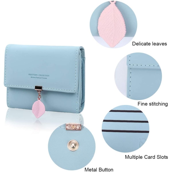 Kvinders pungpunge - KQueenStar læderpung Dame kreditkortholder Dame pung Clutch Holder etui (lyseblå-E)