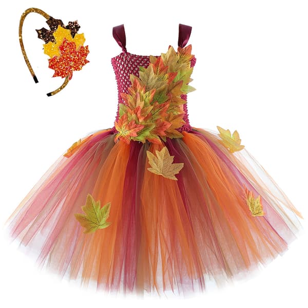 Simuleret ahornblad mesh-kjole til børn, Halloween Thanksgiving prinsesse-tutu til piger 12 Months