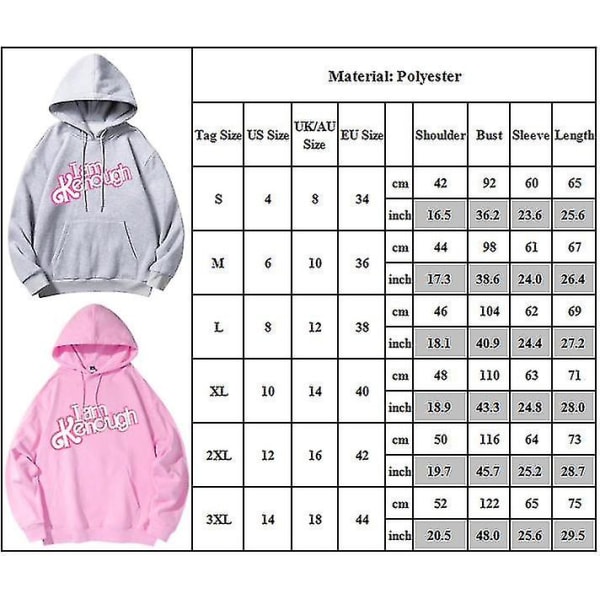 Vuxen unisex Barbie I Am Kenough Printed huvtröjor Herr Dam Långärmad Huvtröja Casual Toppar rosa pink 2XL