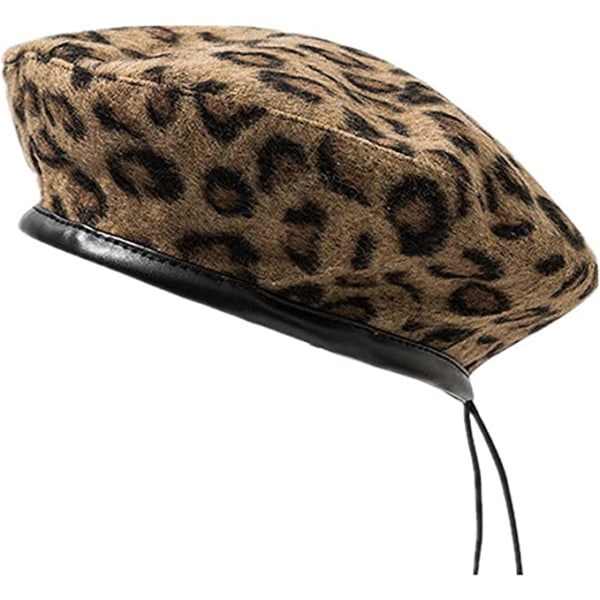 Beret Fransk Kunstner Leopard Beret Dame Høst Vinter Lue Justerbar