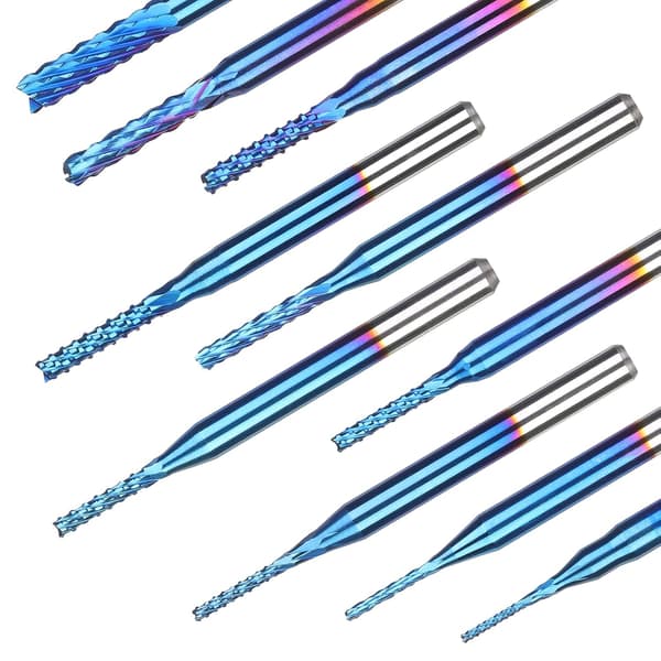 10 st Nano Blåbelagda CNC Fräsbitar 0,8-3mm 1/8 tums skaft