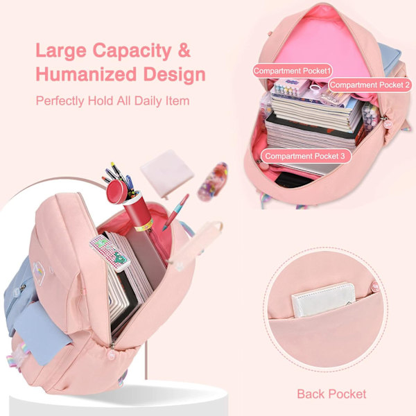 Vanntett skolesekker for barn Regular full pink small