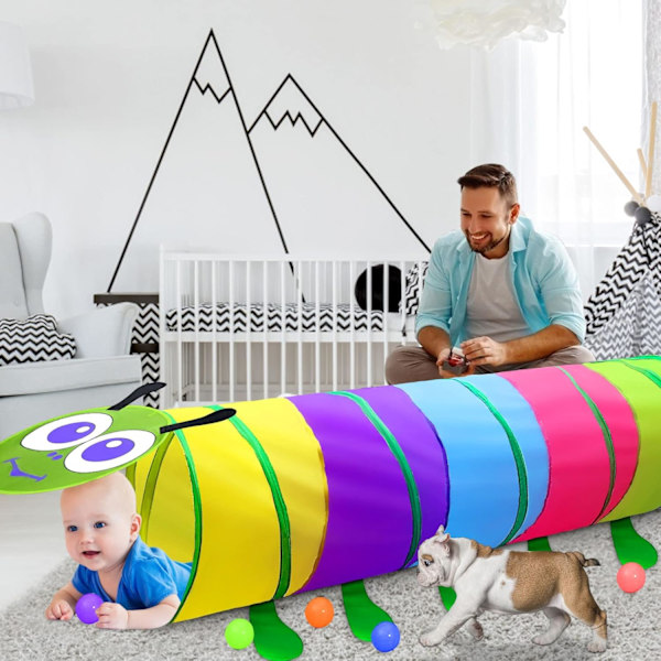 Lektunnel för småbarn 1-3 år, Leksaker för 1 2 3 4 år gammal flicka pojke födelsedagspresent, 6 fot Pop Up Baby Kryptunnel Leksaker