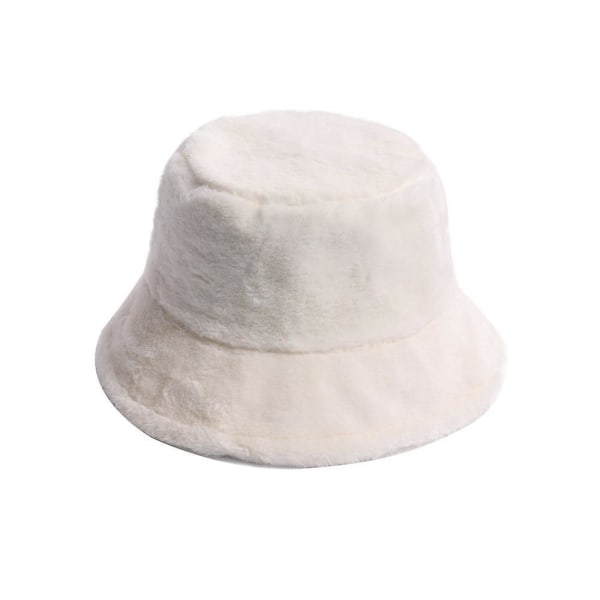 Varm mössa Bred unisex fluffig vintermjuk hatt för dam fuskpäls bucket cap(vit)