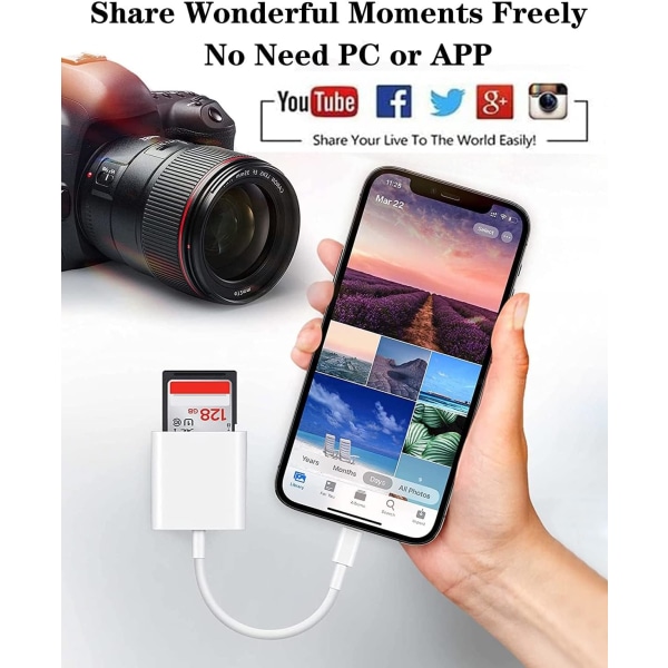 SD-kortläsare för iPhone/iPad, Lightning till SD-kortkamer läsare minneskortläsare spår
