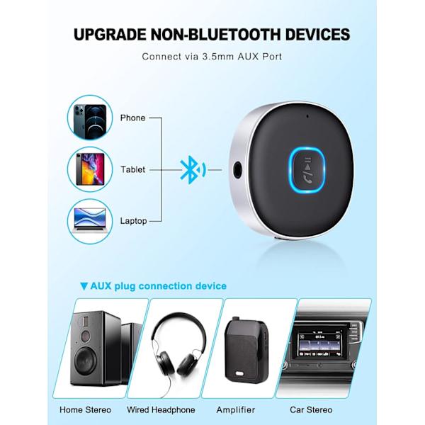 Bil Bluetooth 3,5 mm AUX-adapter, mini Bluetooth 5.3 bilforstærker