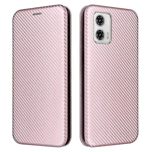 Kompatibel med Motorola Moto G73 5g etui i kulfiber Folio Flip beskyttende magnetisk cover Pink