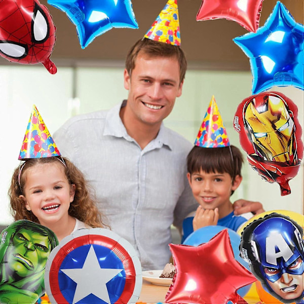 9 stk. Marvel Avengers Balloner, Wopin - Genanvendelige Marvel Superhelte Folieballoner, Marvel Avengers Festdekorationer, til Børnefødselsdag