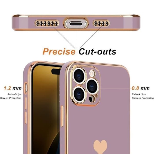 Fodral för iPhone 16 Pro Max, Skydd med Hjärtmönster Mjuk Silikon Lyxig Lila
