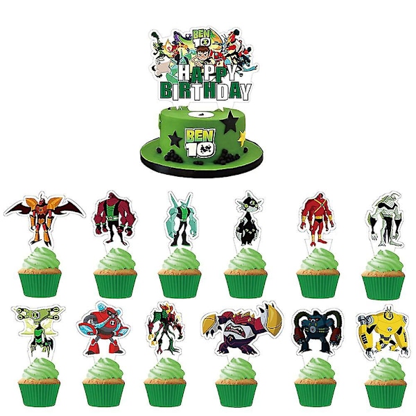 Xh Gifts Hjemmedekoration Fødselsdagsfest Tilbehørssæt Ben 10 Tema Banner Balloner Kage Dekorationer