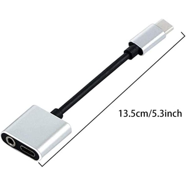 USB C hörlursadapter 2-i-1 adapter 3,5 mm hörlursuttag
