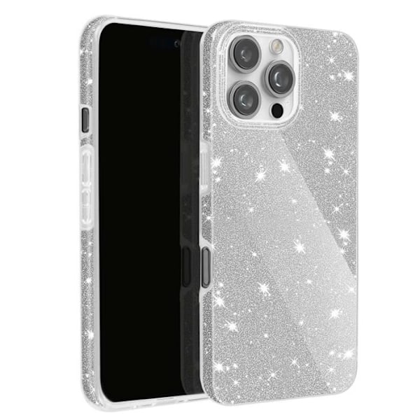 Glitter-etui til iPhone 16 Pro Max i silikone og polycarbonat sølv Gray