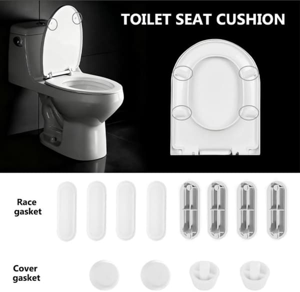 Toalettseteputer - 12-delt erstatningsbuffersett - 8 ringputer 4 lokkputer for WC-sete Anti-sjokk Hvit