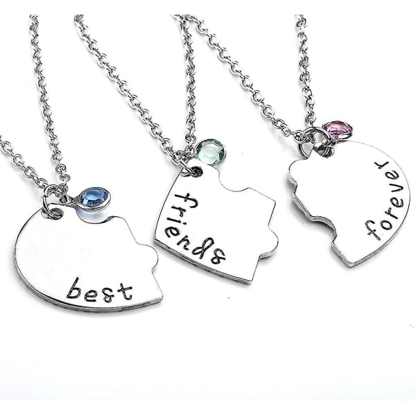 Sølvfarvet legering Rhinestone Best Friends Forever And Ever Bff Halskæde Graveret Puslespil Venskabsvedhæng Halskæde Sæt (sæt med 3)