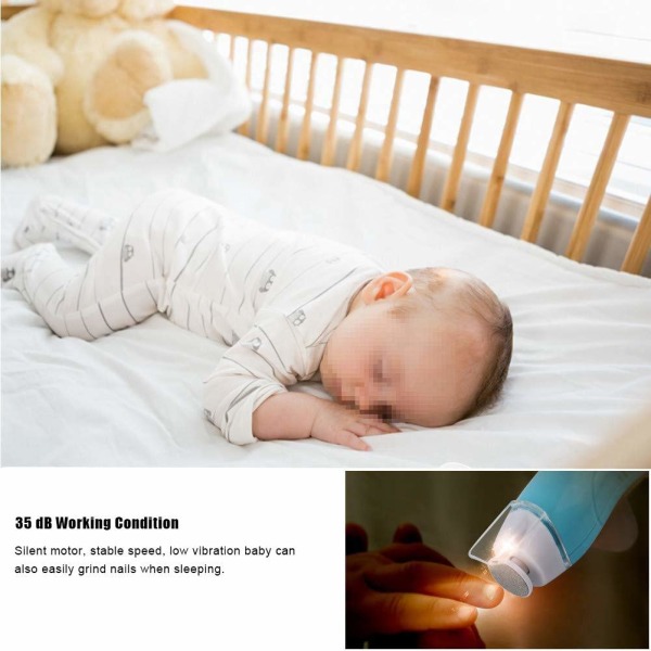 Baby sähköinen kynsiviila, baby kynsileikkuri, baby kynsileikkuri LED-etuvalolla ja 9 varahiomapäätä, kynsienhoito vauvoille