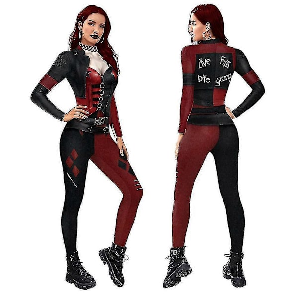 Piger Kvinder Harley Quinn Halloween Party Cosplay Kostume Jumpsuit Elastisk Bodysuit Z 160