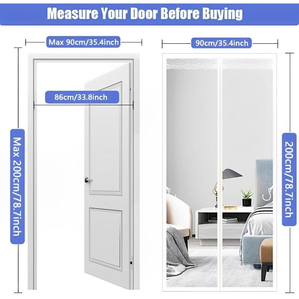 Magnetisk Fluenet Dør, Insektbeskyttelse Balkon Dør, Fluegardin, Myggenet 90*200cm