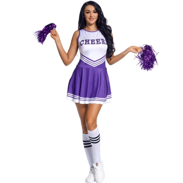 Cheerleader kostym för kvinnor Halloween outfit lila lila S