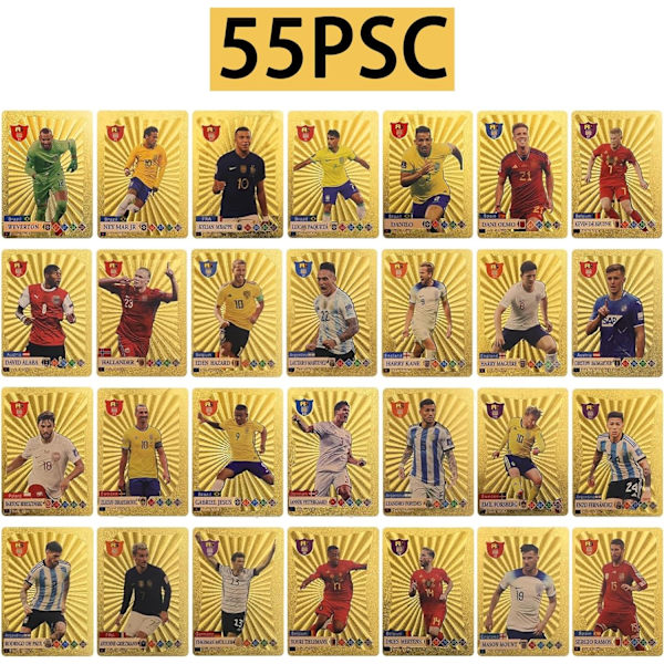 55 stk. 2022/23 VM Fodboldkort, UEFA Champions League, Fodboldkort, Guldfilkort, Ingen Duplikater gold