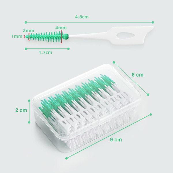 200 stk mellomromsbørster myk silikontannbørste Dual Purpose Dental Cleaning Tool Floss Stick (grønn)