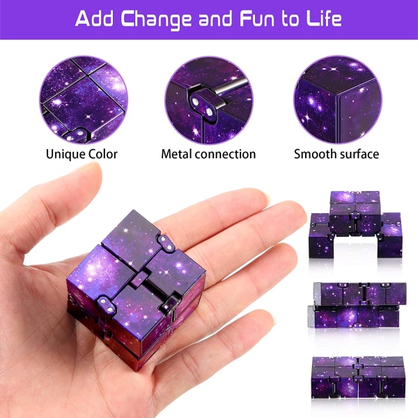 2 st Infinity Cube Infinite Fidget Toys Mini Cube Puzzles Cube Finger Fidget Toy för Stress och Ångestlindring Avslappnande Leksak (Lila Stjärnhimmel)