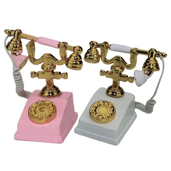 2 stk Retro Telefon Miniature Dekoration Miniature Model Dekoration Miniature Model Miniature Børnelegetøj（2,7x1,6cm，Asorteret farve）
