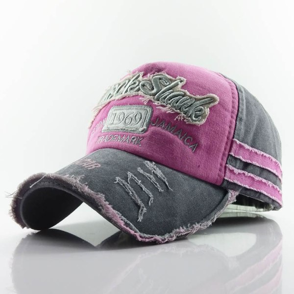 Cap Vintage Sport Casual Solhatt Unisex Justerbar Distressed Washed Snapback Trucker Hat (rosa)