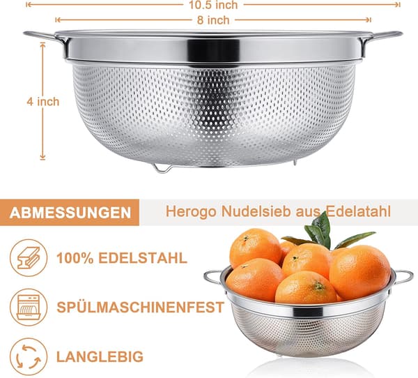 20 cm Sil, Rustfritt Stål Pastasil med Håndtak, Mikroperforert Kjøkken Sil