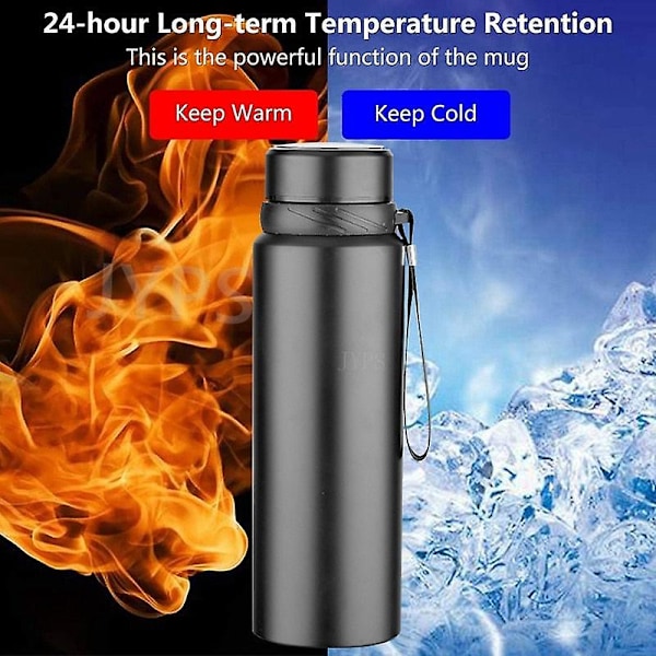 1000ml Smart Termosflaska Håller Kyla och Värme Temperaturvisning Intelligent Termos för Vatten Te Kaffe Vakuumflaskor 1000ml black