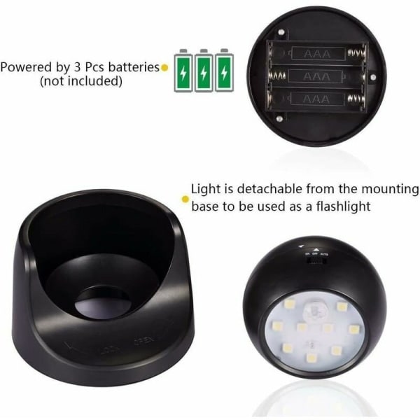 Utomhusvägglampa med rörelsesensor 1000 lumen LED utomhuslampa Trådlös batteridriven lampa kan vridas och lutas 360 grader