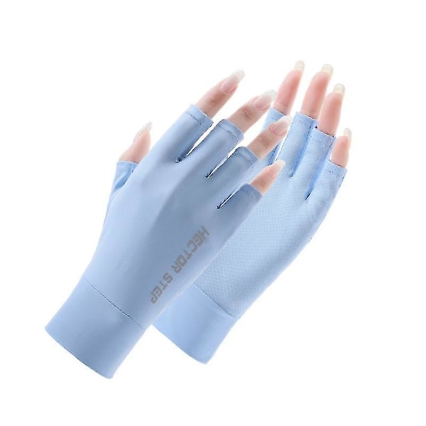 Upf 50+ UV-beskyttelse Fingerløse solhandskercover, til kvinder Fiskeri, Kørsel, Cykling, Vandring M Blå