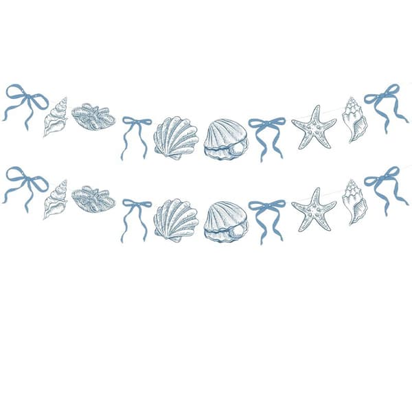 Havtema Fest Vimpelbanner 2m, Skjell Sjøstjerne Dekor med Glitterfinish for Strandbursdagsfeiring 2PCS