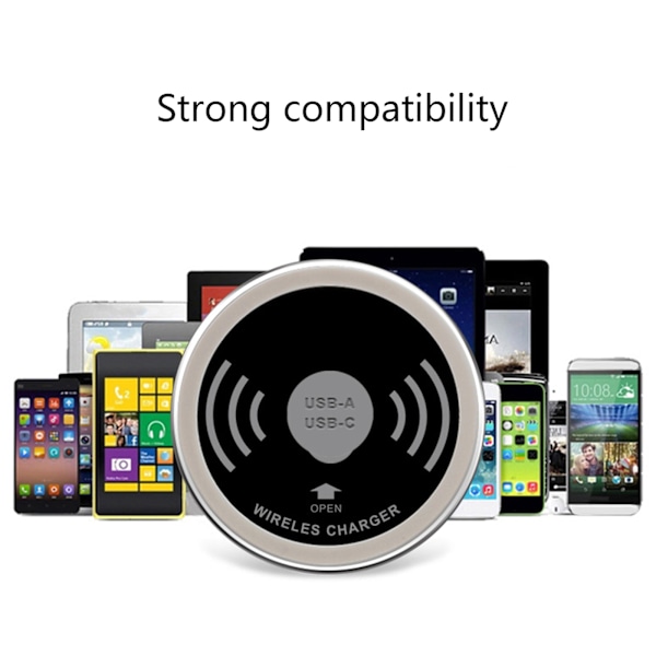 15W USB-C USB-A Snabbladdare 3.0 Inbyggd Skrivbordsenhet Qi Snabb Trådlös Laddare Inbyggd Laddare 60mm/2.36\"