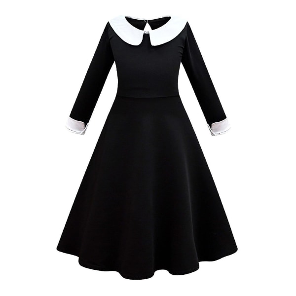 Adams Family Girl's Wednesday Cosplay rollespil kostume kjole paryk 120cm Kjole Dress 160cm