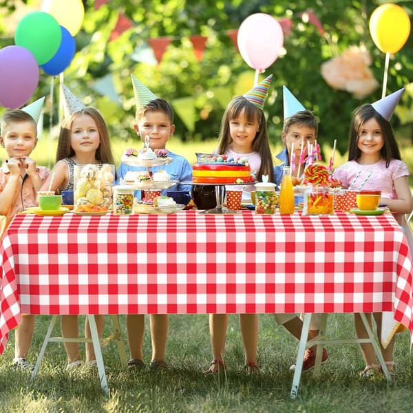 Röd Rutig Duk 137x274 Cm Rektangulär Engångs Plastduk För Picknick Bröllopsfest Födelsedag