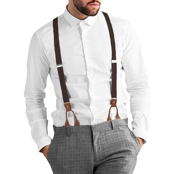 Herreseler med og clips, kraftige seler til mænd Button Up-bukser, vintage seler Seler til mænd Elastisk justerbar Y-form (kaffe)
